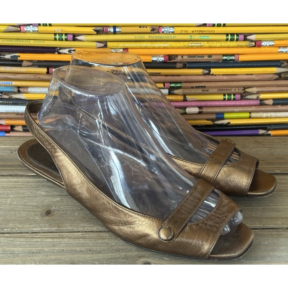 Cole Haan Slingback Bronze Leather Kitten Heel Womens 8.5 B Bronze Excellent